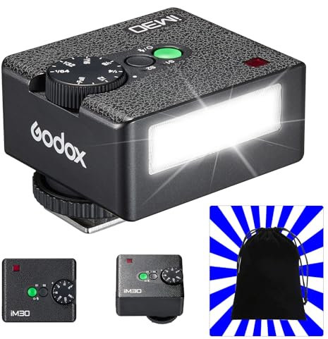 Godox iM30 Mini Camera Flash Speedlite with Bag GN15 Manual Flash 230 Full Power Flashes 7 Power Levels Compatible with Canon Sony Nikon Pentax Panasonic Olympus
