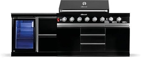 GORILLER® BLACKBACK S4 - Barbecue a gas XXL con frigorifero, in acciaio inox, colore: Nero