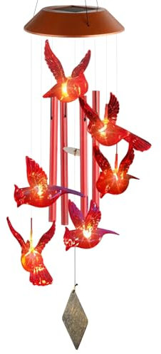 Bosreroy Carillon éolien solaire à LED Cardinal Lanterne à suspendre pour l'extérieur, oiseau rouge pour jardin, 76,2 cm