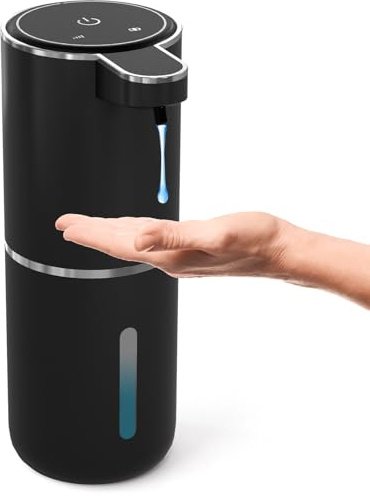 MTYGK Automatic Soap Dispenser Touchless,Liquid Hand Soap Dispenser 12.8oz USB 4levels Adjustable Dispenser Electric Wall Mounted Smart for Bathroom and Kitchen Dish Soap，Easy for Toddlers(Black)