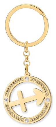 LONYOO Astrologie Cadeaux pour Femmes Filles Signes du Zodiaque Porte-clés Accessoires Acier Inoxydable Constellation Horoscope Or Charms Zodiaque (Sagittaire)