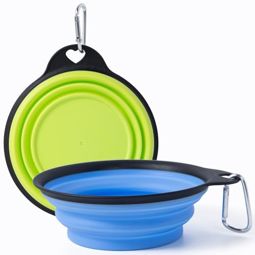 SLSON Gamelle Pliable pour Chien, Bol de Voyage Pliable pour Animaux,2 Pièces Bord renforcé moulé intégré,Écuelle Eau pour Chien, pour Nourrir Les Chiens de Voyage Marche Randonnée Camping