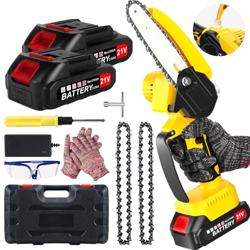 Lmozim Mini Motosierra a Batería De 6 Pulgadas Motosierra De Mano Eléctrica Con Depósito De Aceite Lubricante Sierra Electrica Podar Arboles Con 2 * 2000 Baterías y Cargador Para Jardín Patio