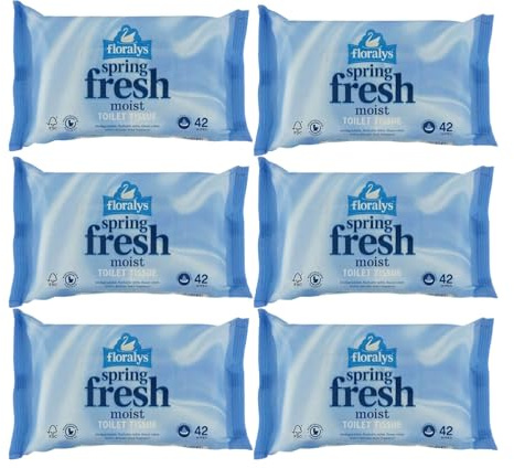 LUNEXA Bundle – Floralys Spring Fresh Moist Toilet Tissue Wipes, 6 x 42 Sheets (252 Total) | Biodegradable & Flushable Wet Wipes for Gentle & Refreshing Clean