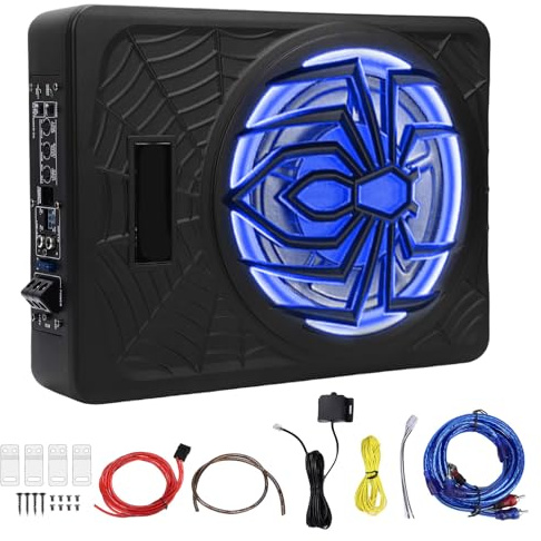 Akozon 1250W Voiture Subwoofer Slim Actif sous Le Siège sous-intégré Amplificateur Télécommande de Basse Profonde pour Le VUS de Camion