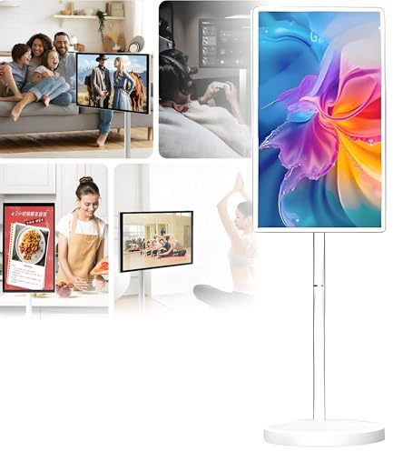 24 Touchscreen Portable Monitor with Stand on Wheels, Wireless Touch Screen Smart Mobile Movable Rolling, Full Swivel Rotation Monitor,Wireless Casting, attery Powered -8 Hours 24inch-8+128G