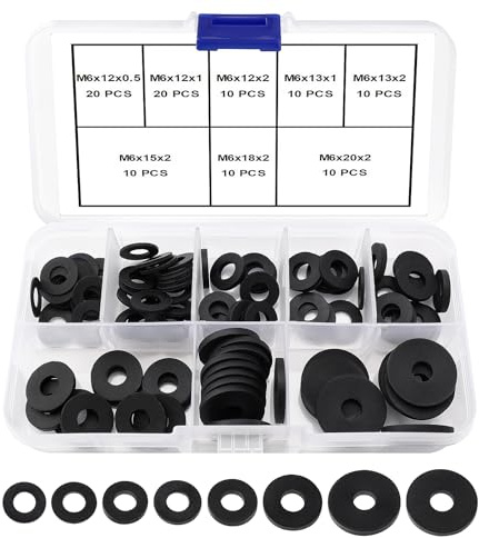 YIXISI 100 Stücke M6 Silikon Flache Unterlegscheiben Sortiment Kit, Dichtungs Silikon Unterlegscheiben, für Schrauben/Wasserhähne/Gartenschlauch, Schwarz