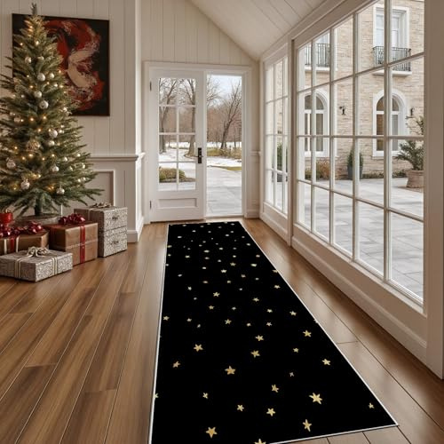 Dppyuxa Weltraum Stern Teppich Läufer Flur Universum Sternenhimmel Lang | Waschbar und rutschfest Modern Pentagramm Küchenläufer Flurteppich für Küche & Eingangsbereich 60x150 cm
