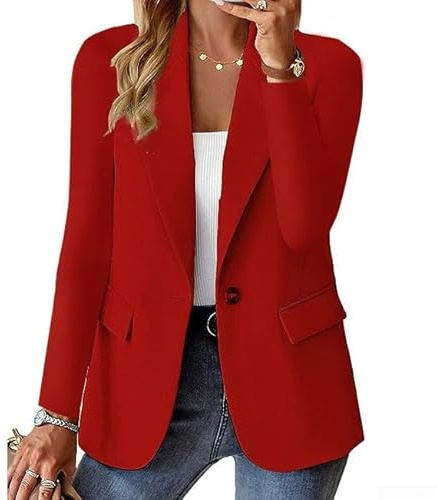 Blazer casual da donna tinta unita con bottoni e tasche, ideale per club, vacanze e attività quotidiane (M rosso)