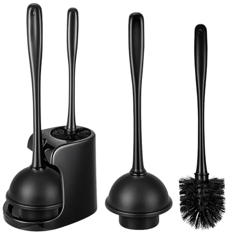 EVERGOODS 3pc Toilet Plunger & Silicone Bowl Brush Combo Black | 3pc heavy duty toilet plunger and silicone brush combo, dual cleaning tool for toilet, bathroom and home use