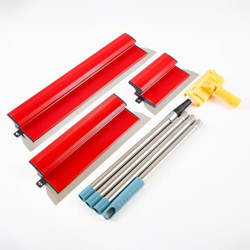 Flächenspachtel Set, Spachtel Werkzeug Set mit Teleskopstange und 3 Schabern(25/40/60cm), Trockenbau Skimming Tools, Multifunktionales Glättungsspatel Kit zum Glätten von Wand und Decke