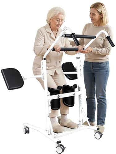 Sit to Stand Patient Lift Transfer Aid, Devices to Lift Elderly Off Floor, Patient Lift with Lockable Casters, Cushioned Shin Rests Seat Pads, 220lbs Capacity, Standing Aid for Elderly Adults (Black)