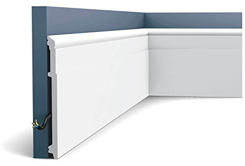 Orac Plinthe SX156 200 cm x 20,2 cm x 1,6 cm Polystyrène extrudé (HDPS) classique arrondi avec passage de câble prétraité