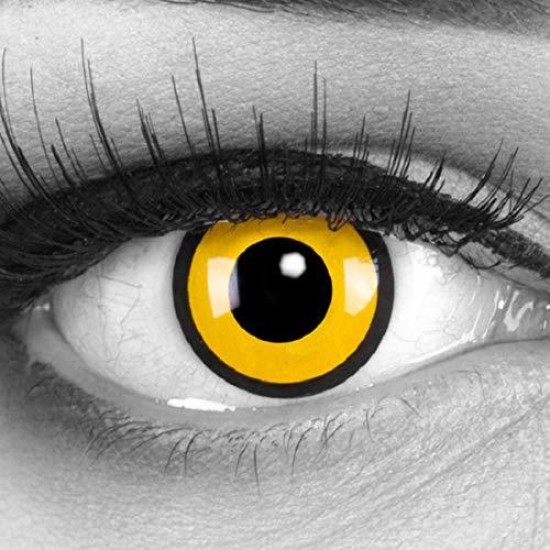Funnylens 1 Paar farbige Crazy Fun black yellow Jahres Kontaktlinsen. perfekt zu Halloween, Karneval, Fasching oder Fasnacht mit gratis Kontaktlinsenbehälter ohne Stärke!