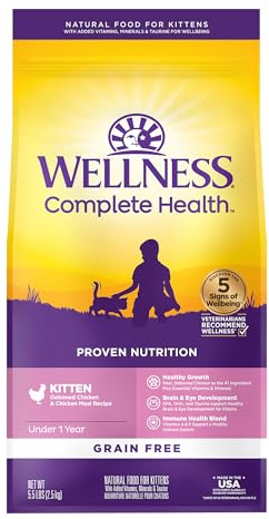Wellness Complete Health Kitten Dry Cat Food, Natural, Grain Free Kibble, Chicken Recipe, 5.5 lb Bag