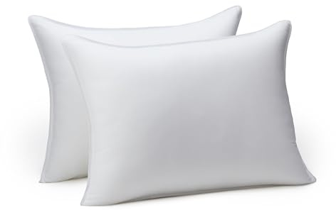 Amazon Basics Down Alternative Pillows for Stomach and Back Sleepers, Soft Density, Standard Size 26 x 20, White, 2-Pack