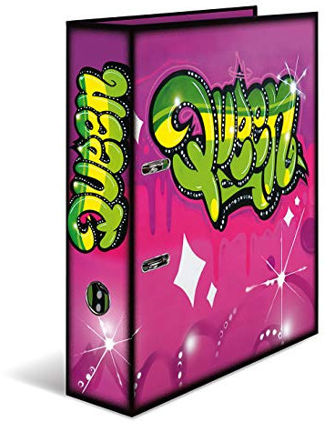 HERMA 7162 Ordner A4 Graffiti Queen, 7 cm breit, Motiv Aktenordner aus Pappe mit Innendruck für Schule und Büro, stabiler Kinder Ringordner aus Karton für Jungen und Mädchen