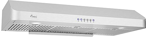 Awoco RH-C06-42 Classic 6 High Stainless Steel Under Cabinet 4 Speeds 900CFM Range Hood with 2 LED Lights, 3 Vents Included (42W)
