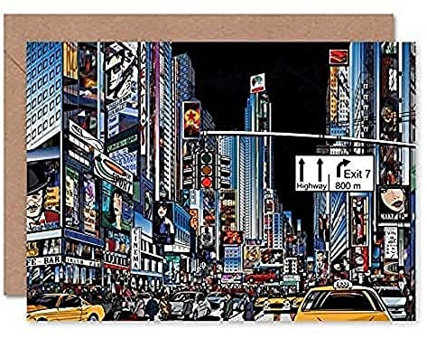 Fine Art Prints New York Illustration Modern Graphic Greeting Card With Envelope Inside Premium Quality,12.5 x 17.5 cm