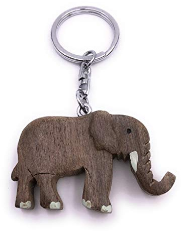 H-Customs Gehender Elefant Riesen Tier Holz Edel Handmade Schlüsselanhänger Anhänger