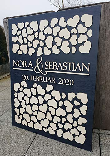 Manschin-Laserdesign Personalisiertes 3D Hochzeit Gästebuch in verschiedenen Größen | 40-160 Herzen | Hochkant aus echtem Holz Gästebuch Alternative (Anthrazit)