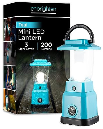 Enbrighten LED Mini Camping Lantern, Battery Powered, 200 Lumens, 40 Hour Runtime, 3 Modes, Night Light for Kids, Ideal for Hiking, Outdoors, Emergency, Snow, Hurricane and Storm, Teal, 49561