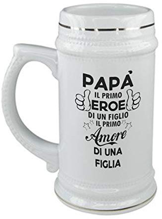 bubbleshirt Boccale da Birra Festa del papà - papà Il Primo Eroe di Un Figlio Il Primo Amore di Una Figlia - Love - Idea Regalo - Capienza 50 cl