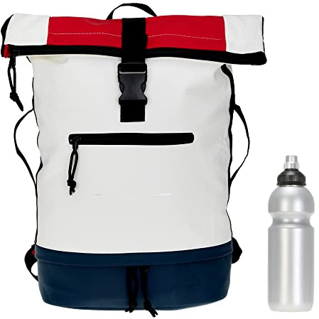 Elephant Kurier Rucksack Plane Time Bag COMP 12823 Tri Color WBR + f | Fahrradrucksack Kurierrucksack Roll Top Bodenfach DIN A4 mit Laptopfach weiss blau rot