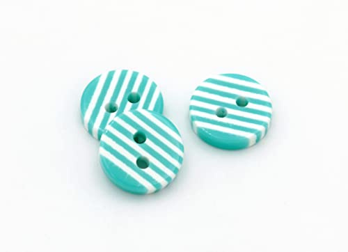 10 Pcs Resin Striped Buttons 2 or 4 Holes Flat Resin Sewing Buttons Colorful Arts Craft Button for Striped Shirts Clothes Scrapbook Decorations Handmade DIY Accessories (12.5 mm(2 Holes), Green)