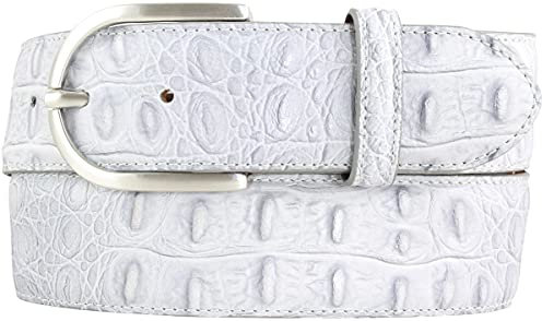 BELTINGER Damen-Gürtel mit Krokoprägung 4 cm | Leder-Gürtel für Damen 40mm Kroko-Optik | Kroko-Muster 4cm mit runder Gürtelschließe | Hellgrau 90cm