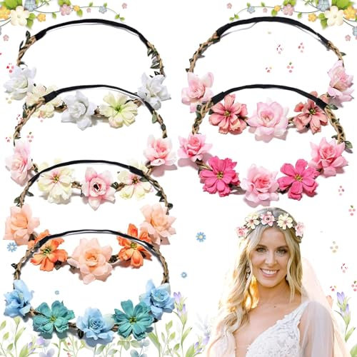 Weploda 2 Pezzi Ghirlande Fasce Capelli Fiori, Corona Di Fiore, Margherita Fasce Del Fiore, Ghirlanda Con Il Nastro Elastico, Regolabile Coroncine Fiori, Per l'Abbigliamento Quotidiano