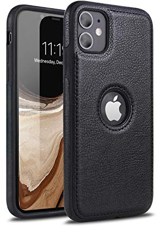 Hulveze PU Leder Hülle für iPhone 11, Retro Ultradünn Stoßfest Kratzfest Rutschfester Weicher Griff Vintage Luxus Business Schutzhülle Kompatibel mit iPhone 11 (Schwarz)