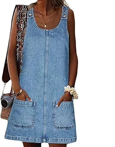 Sawmew Denim Donna Senza Maniche Abito di Jeans Estiva Casual Gonna Corta Moda Buco Strappato Vestito Scamiciato di Jeans