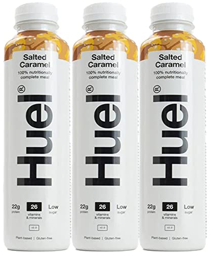 Lot de 3 boissons végétaliennes au caramel salé 500 ml pour smoothie naturel, vitamines, minéraux, jus de protéines à faible teneur en sucre