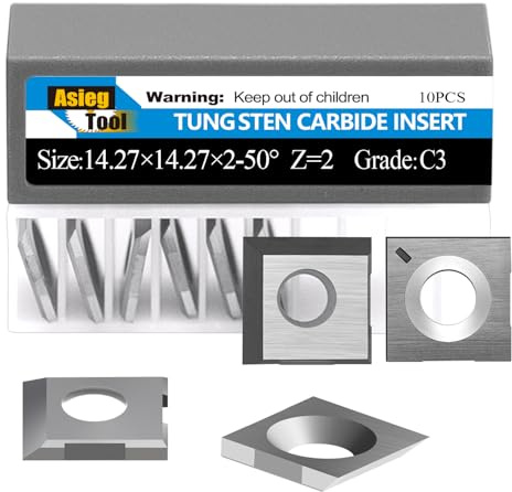 Asieg Tool 14.27x14.27x2.0mm-50° Carbide Inserts Cutters Knives Replacement Spiral Planer Blades for Rikon 20-600H WEN JT630H and PL1326 BP510H Cutech Jointer Rikon Craftex King Head 10pcs