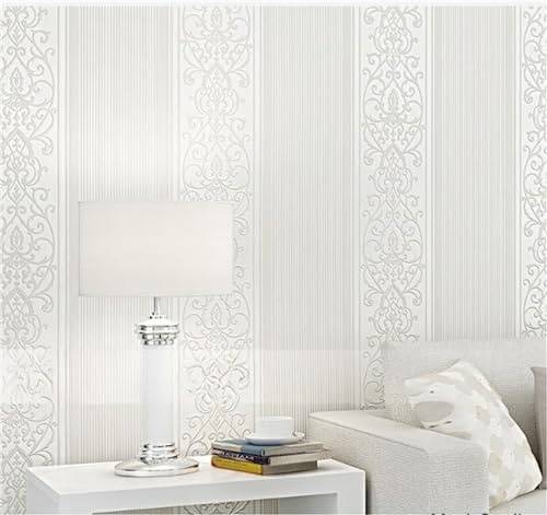 SAIMEYI Vliestapete Im Europäischen Stil Für Schlafzimmer, Wohnzimmer. 3D Vertikal Gestreifte Tapete. Warme Und Einladende Tapete Für TV-Hintergrund (Weiß -800201)