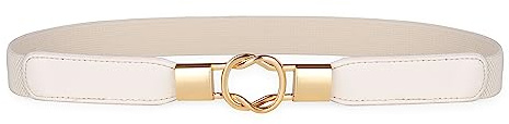 BlackButterfly Retro Elastisk Rund Metallspänne Smal Midja Waspie Bälte (Beige, XL)