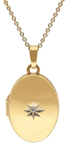 trendor Medaillon mit Diamant Gold 585/14K an vergoldeter Silberkette 15540-45 45 cm