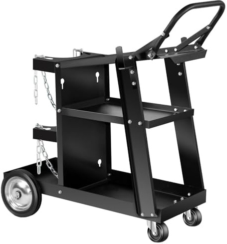 AQNIEGEP Welding Cart, Heavy Duty Welding Cart for Tig Mig Welder and Plasma Cutter, Welder Cart with Upgrade Handles and Increase Storage Space Tank Storage 400 lbs 3 Tiers
