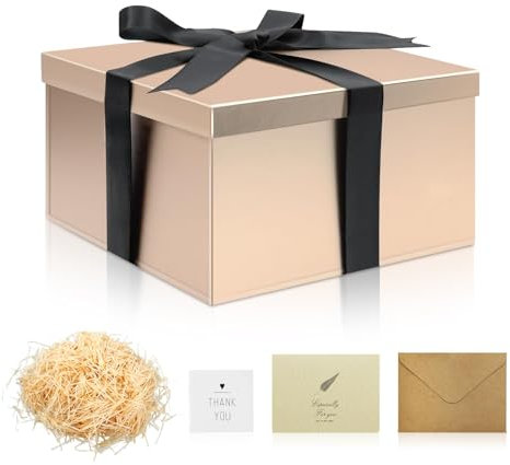 Geschenkbox mit Deckel 20 x 20 x 10 cm Geschenkkarton mittel klein Tiefe Geschenkverpackung Geschenk Box für Geburtstag Babydusche Valentinstag Muttertag, Champagnerfarbe