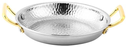 UNbit Paellera de acero inoxidable 304, 10 tamaños de paellera española martillada a mano, paellera antiadherente, sartén con asas dobles for hogares o restaurantes, 34 cm, oro rosa (Color : Silver,