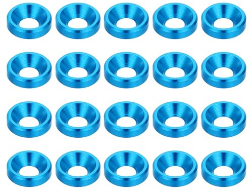 PATIKIL M3 Senkkopf-Unterlegscheiben, 20er Packung Finish-Unterlegscheiben aus Aluminiumlegierung für Schrauben, mechanische Zubehörteile, Hellblau