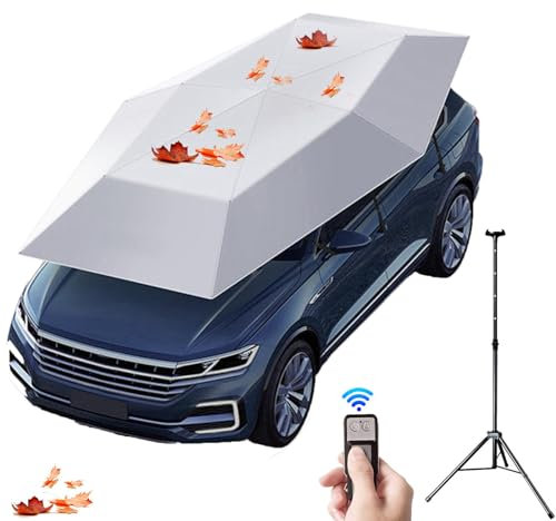 Tente De Voiture Universelle, Tente De Voiture Pliante 2 En 1 Auto-Manuelle Avec Télécommande Et Support Extérieur, Démarrage/Stockage à Un Bouton, Parasol Extérieur De Voiture,Sliver-4.2m