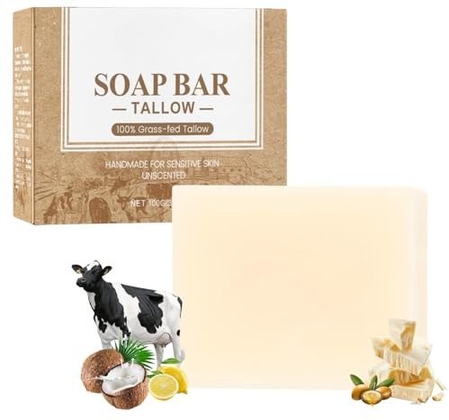 Tallow Naourish Soap - Beef Tallow Skin Care - Unscented Soap for Dry Skin - Deep Clean Handmade Soaps - Nourish Bar Facial Soaps for Body Face - Oil Control Skincare 100g