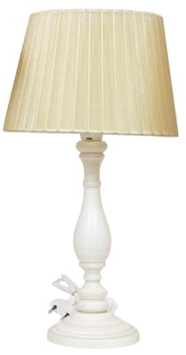 LIGUORO SHOP Lampada Lume Da Tavolo Abatjour Con Base In Legno Color Avorio e Paralume Color Tortora In Organza. (Lampada Piccola 40 cm)