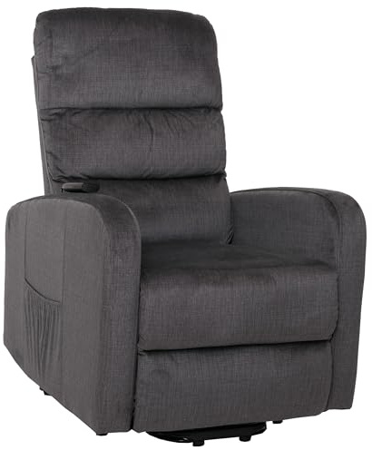Mendler Fernsehsessel HWC-K62 Metall Chenille - dunkelgrau | Sessel, Relaxsessel, TV-Sessel, Liegefunktion, Aufstehhilfe, elektrisch