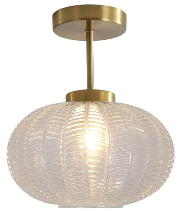 KCO Lámpara de techo de vidrio de burbujas de montaje empotrado moderna dorada semiempotrada, lámpara de techo grande de vidrio transparente para baño, lámpara de techo moderna para pasillo