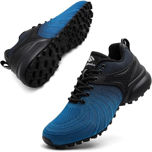 Mufanton Zapatillas de Trail Running Hombre Zapatillas de Trekking Zapatos de Senderismo Ligero Antideslizantes Deportes Zapatos de Trail Running,Negro Azul,EU43