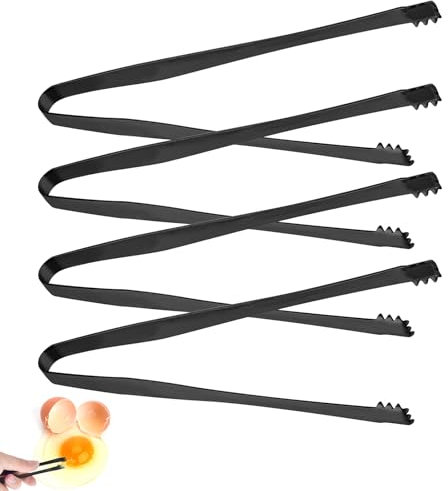 BOXOB 4pcs Egg Chalaza Remover Tongs, 5.98 Inch Toothed Design Eggshell Fragment Remover Tong Stainless Steel Multipurpose Kitchen Tool for Cooking Food Pastry Chefs Cake Bakers (Black)