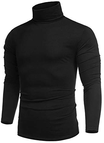 COOFANDY Men's Turtleneck Jumpers Long Sleeve Roll Neck Tops Cotton Lightweight Sweaters Polo Neck Jumper for Men Basic Solid Color T-Shirt Slim Fit Black XL